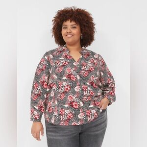 Lane Bryant Gathered Ruffle V-Neck Popover Shirt Size 18/20